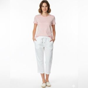 GAP Linen / Cotton Blend White Capri Length Pants Drawstring / Stretch Waist L